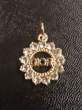 CD Gold and Clear Crystal Circular Logo Charm Pendant